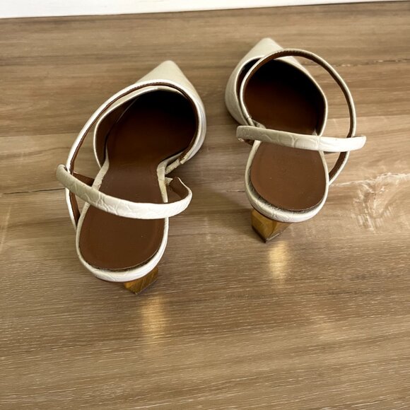 Kurt Geiger Della Beige Croc Print Pointed Toe Slingback High Heels - Picture 5 of 11